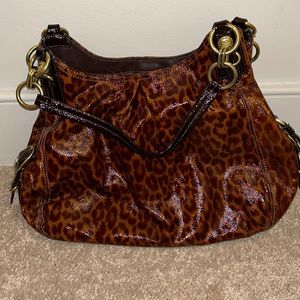 COACH Patent Leather Cheetah Print Boho Satchel
